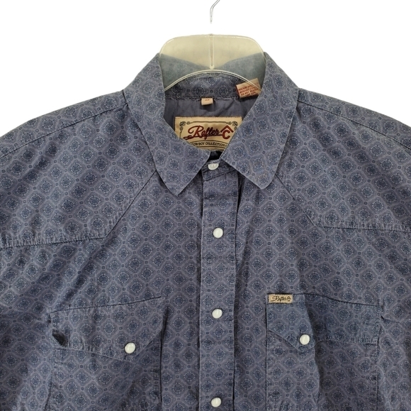 Rafter C Cowboy Collection Shirt Mens XL Pearl Snap Blue Gray Mandela AOP L/S - Picture 3 of 12
